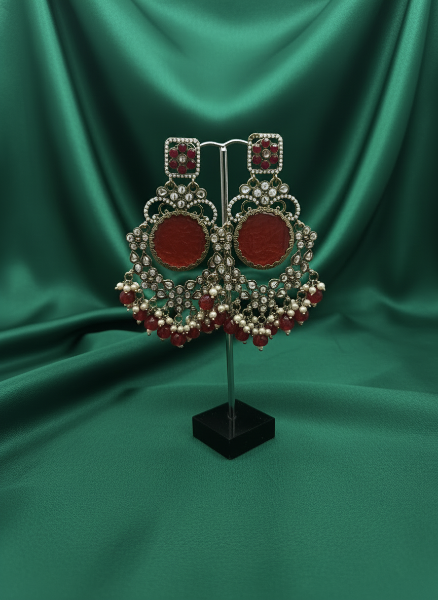 AM022 Gold and Red Earrings polki