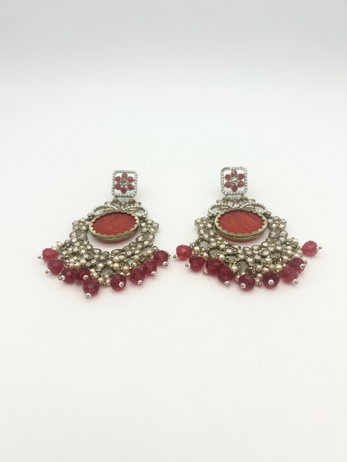 AM022 Gold and Red Earrings polki