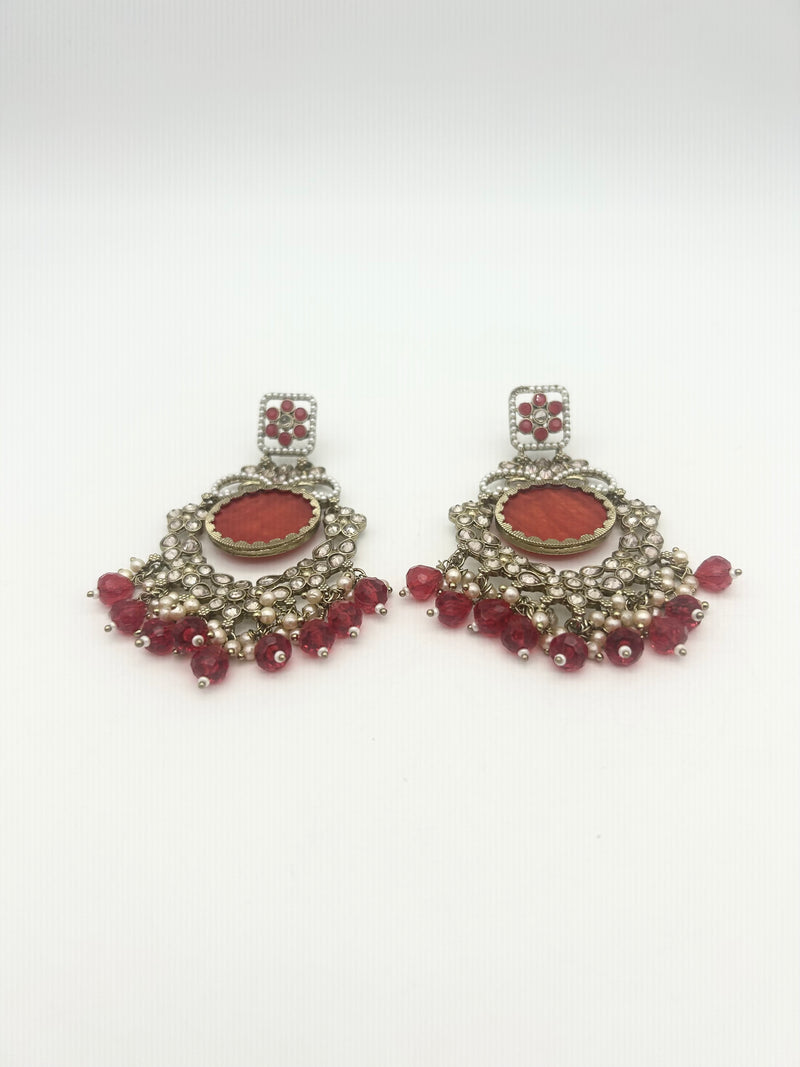 AM022 Gold and Red Earrings polki