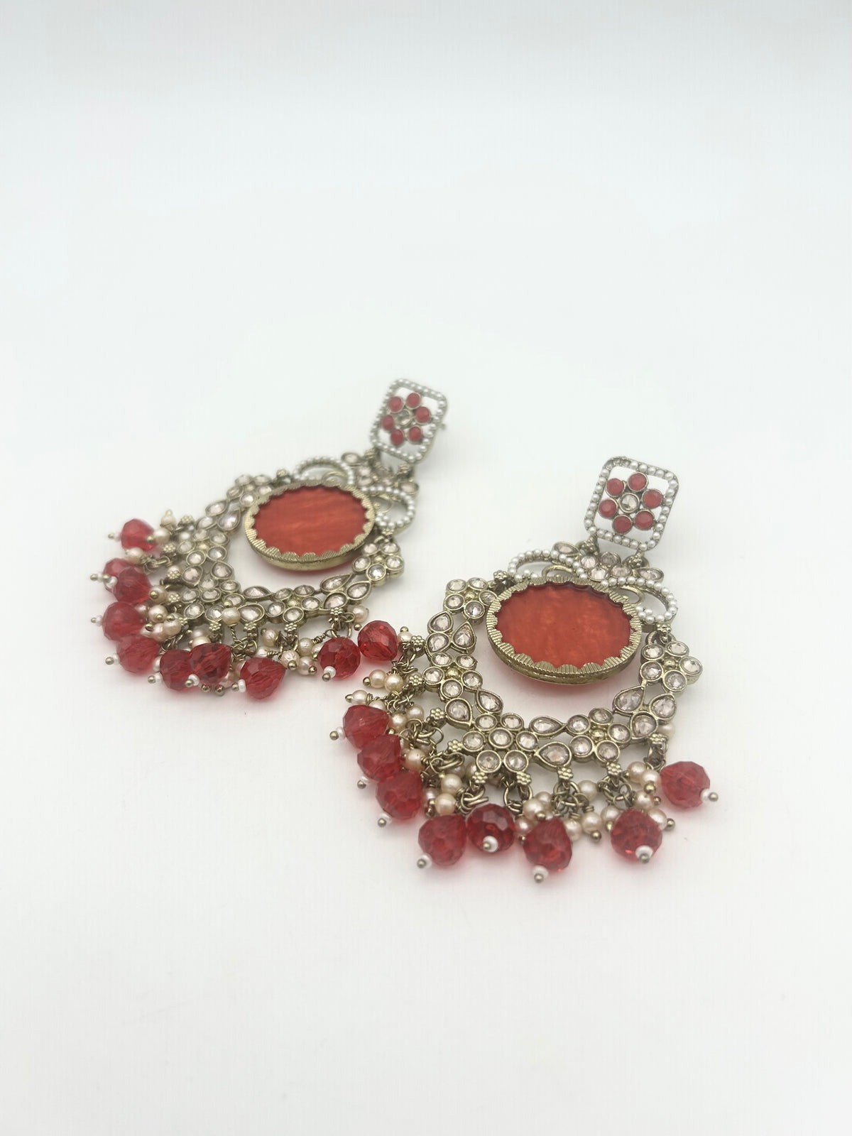 AM022 Gold and Red Earrings polki