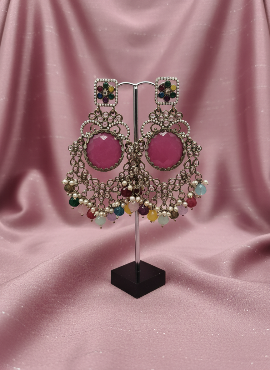 AM022 Gold and Multicolour earrings polki