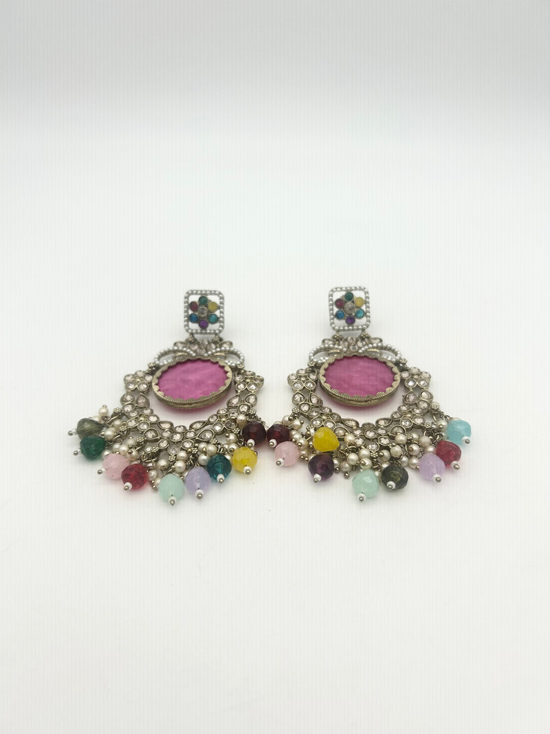 AM022 Gold and Multicolour earrings polki