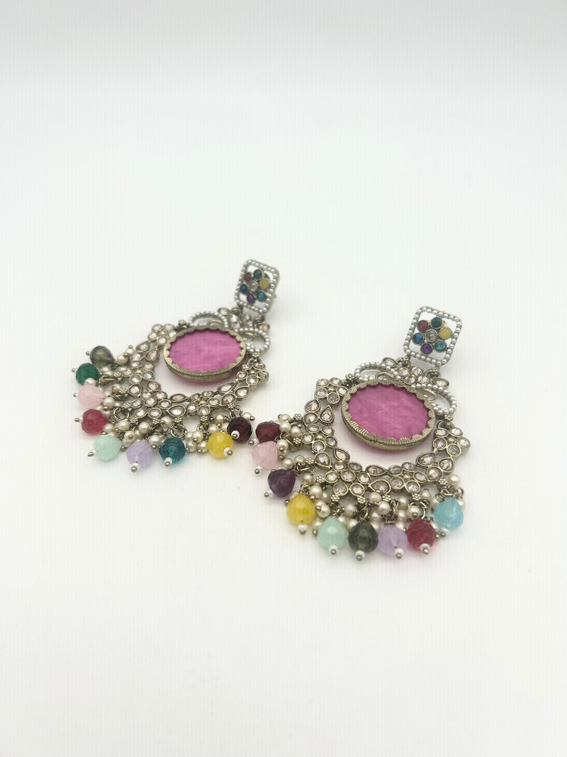 AM022 Gold and Multicolour earrings polki