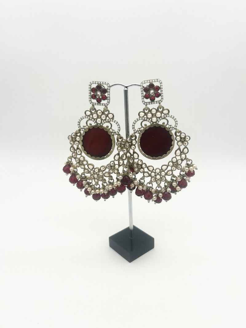 AM022 Gold and Maroon Earrings polki