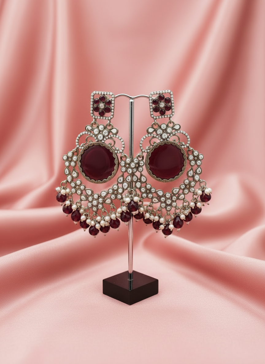 AM022 Gold and Maroon Earrings polki