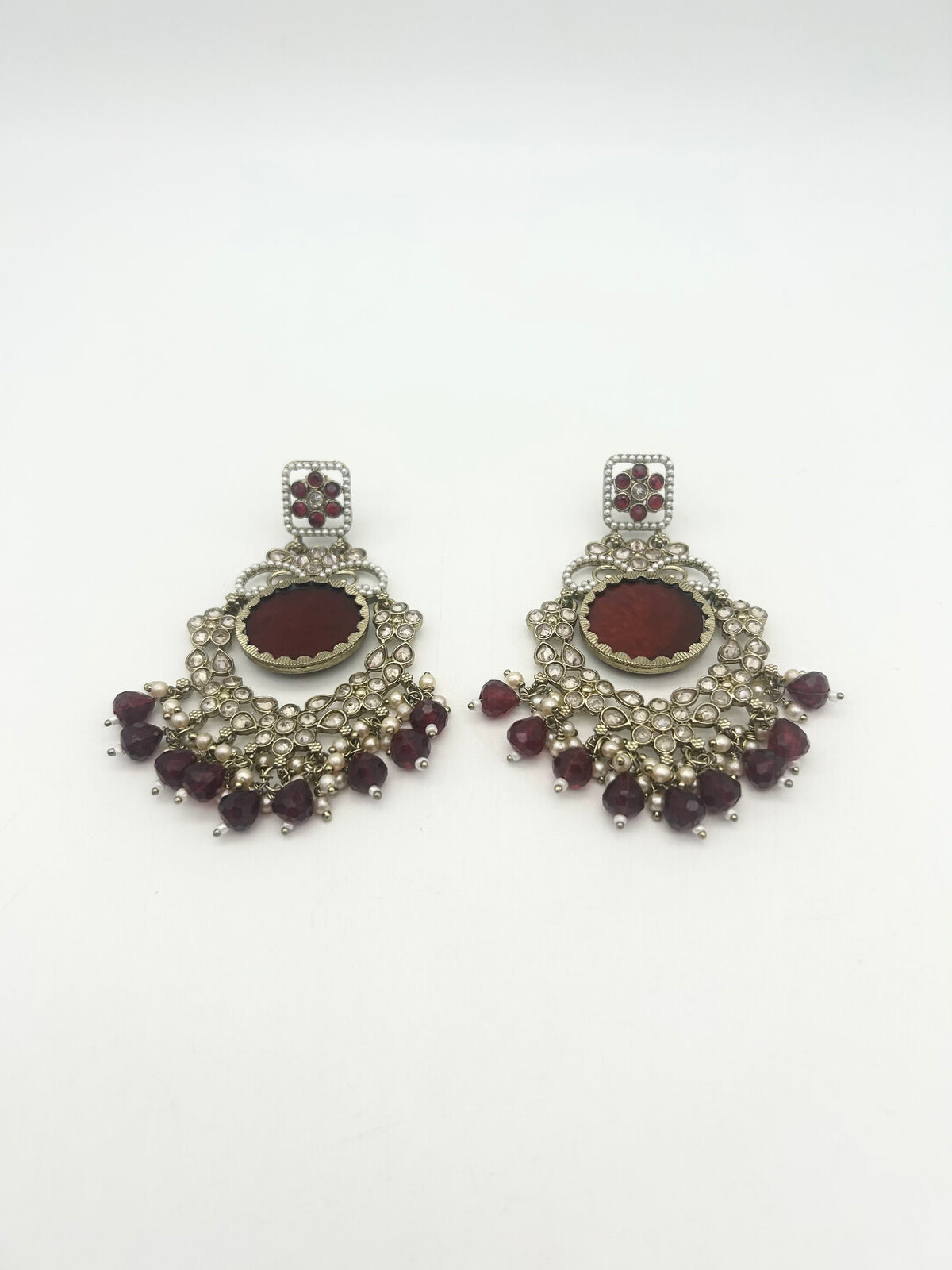 AM022 Gold and Maroon Earrings polki