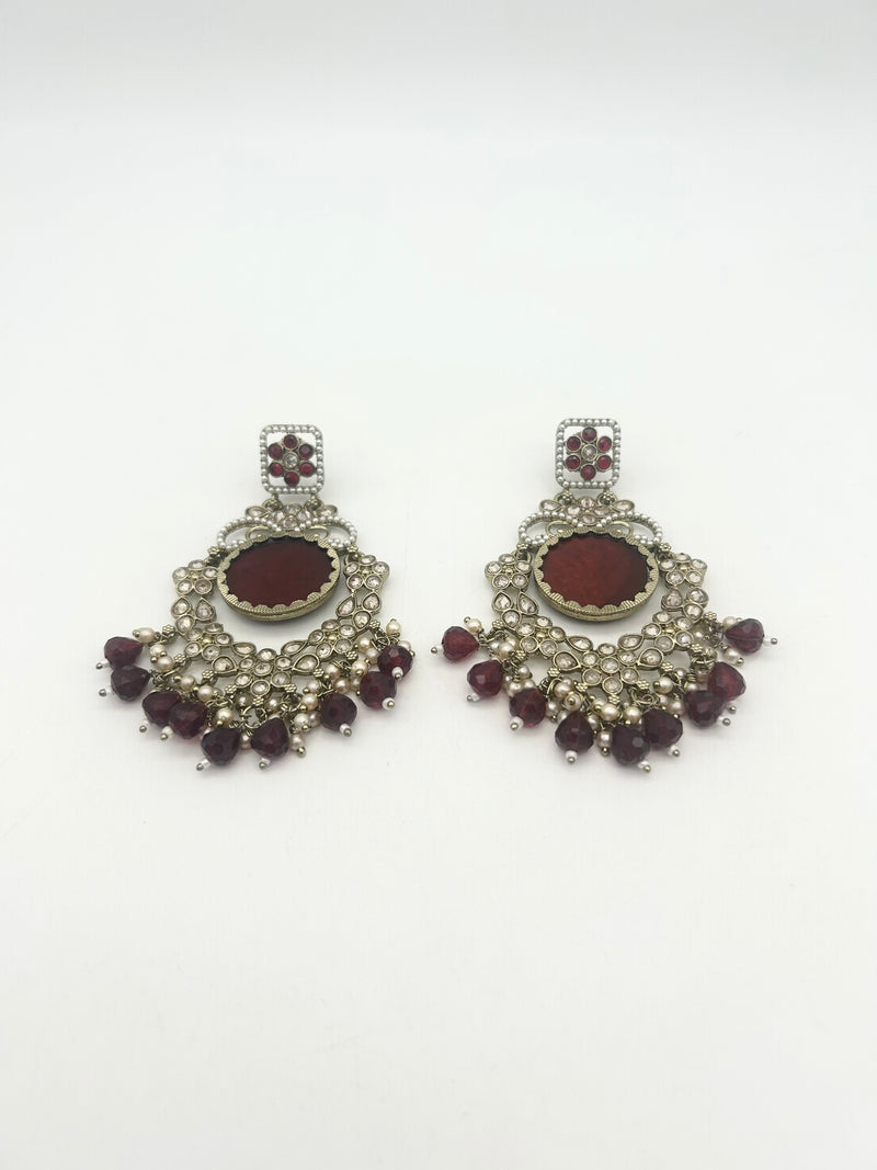 AM022 Gold and Maroon Earrings polki