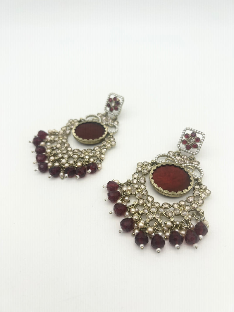 AM022 Gold and Maroon Earrings polki