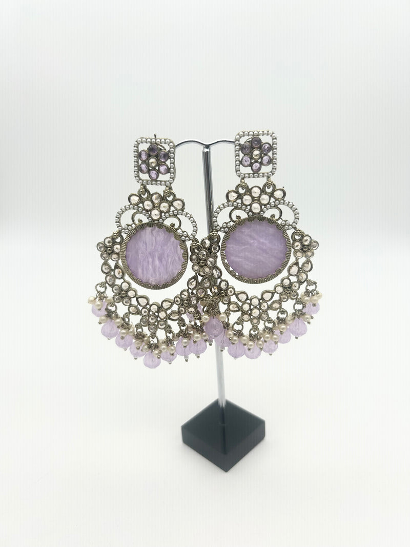 AM022 Gold and Lilac Earrings polki