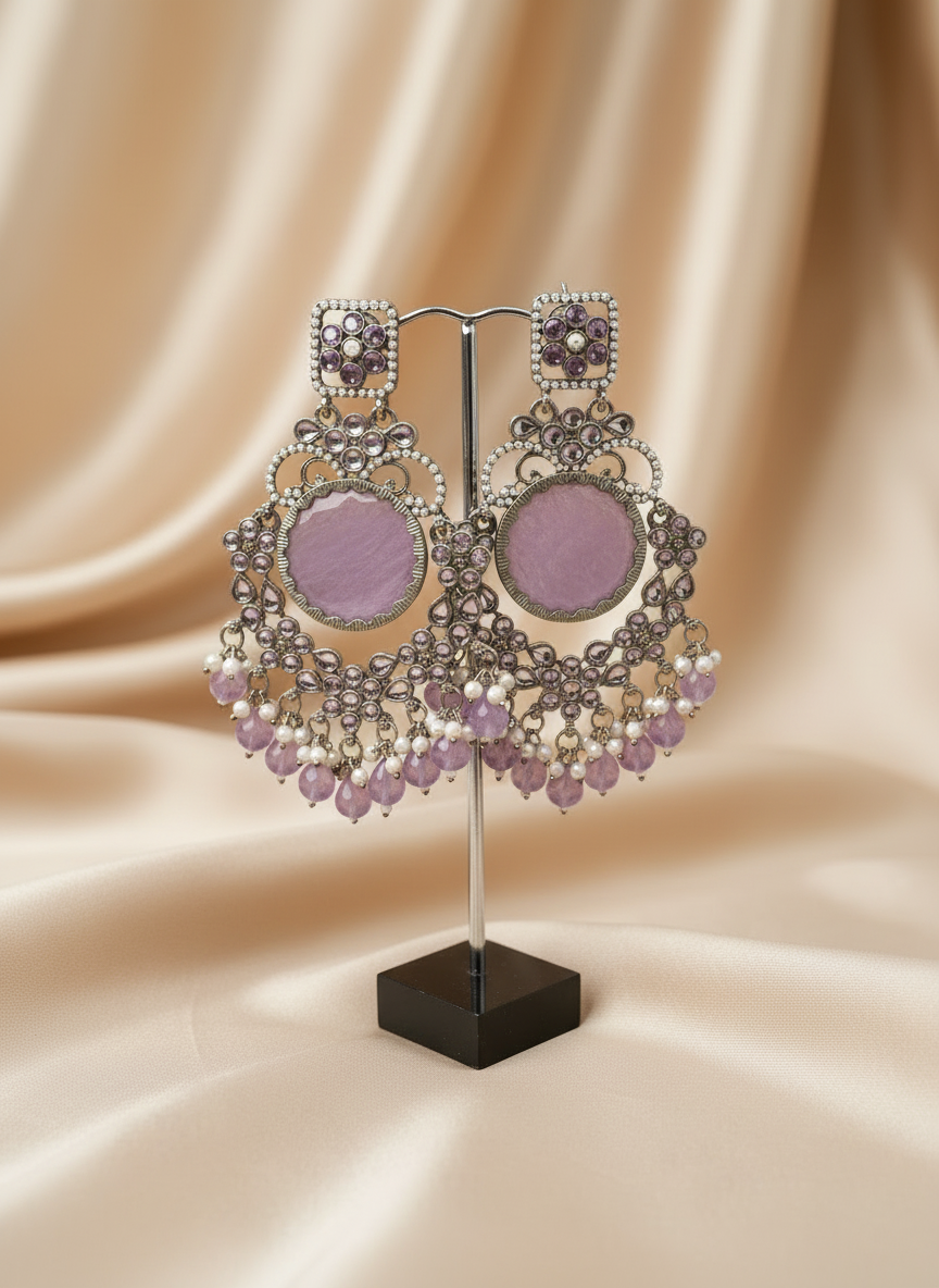 AM022 Gold and Lilac Earrings polki