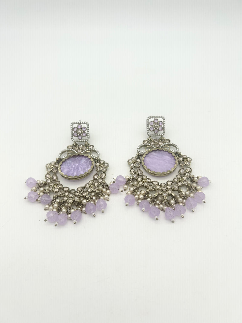 AM022 Gold and Lilac Earrings polki