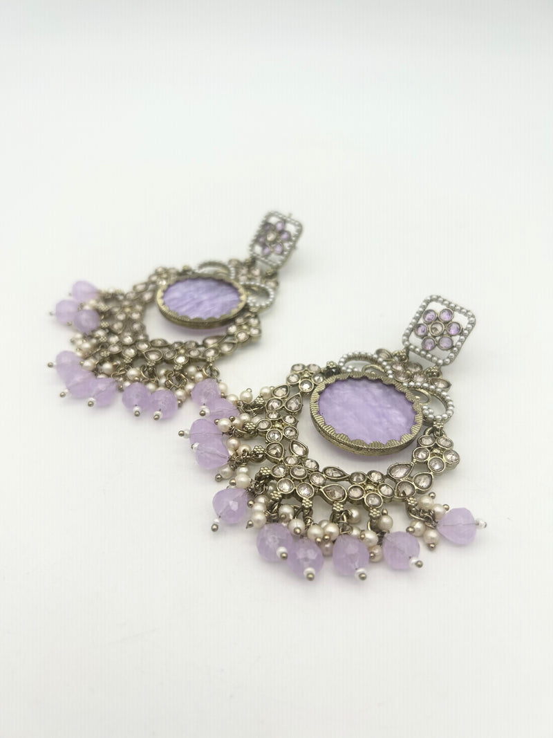 AM022 Gold and Lilac Earrings polki