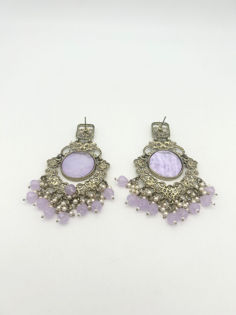 AM022 Gold and Lilac Earrings polki