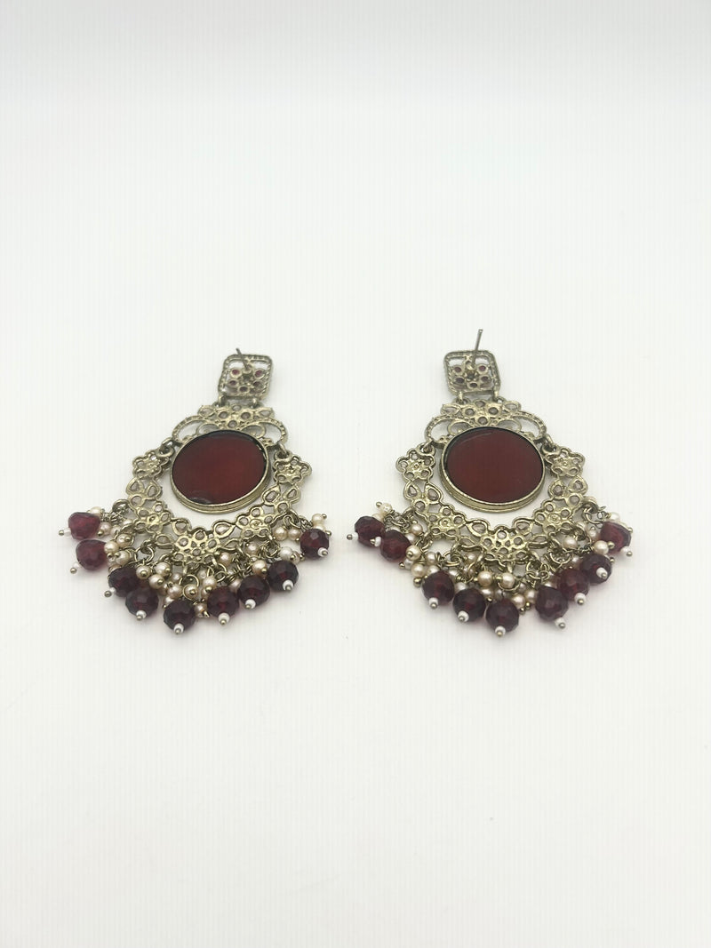 AM022 Gold and Maroon Earrings polki