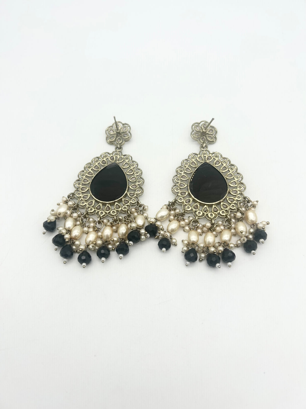 AM021 Gold and Black Earrings polki