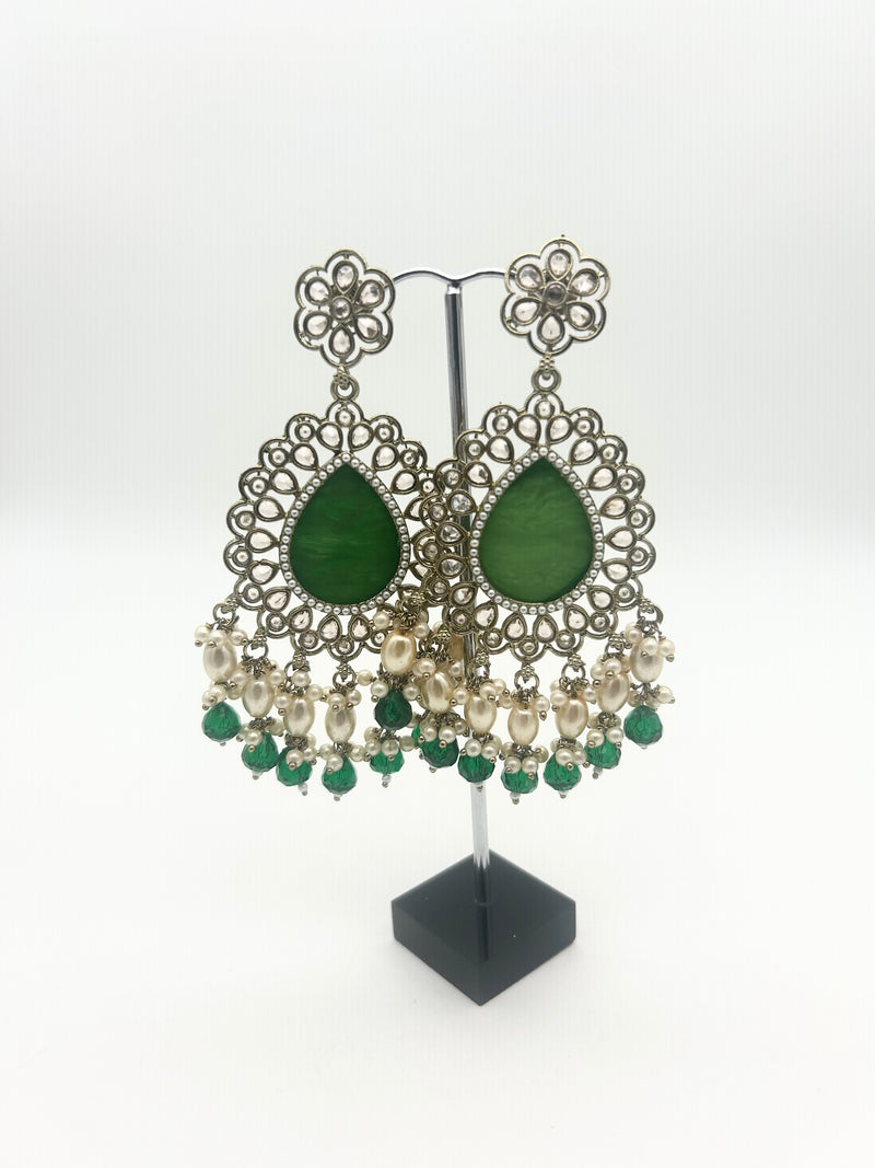 AM021 Gold and Green earrings polki