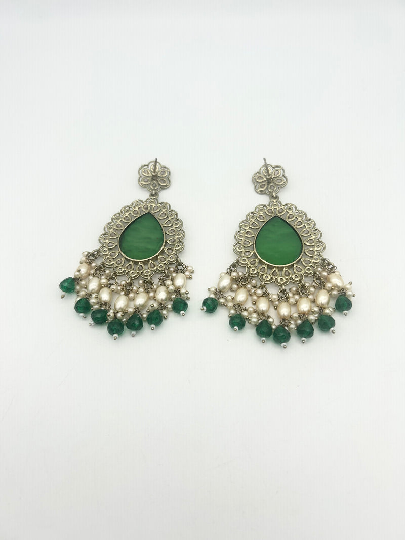 AM021 Gold and Green earrings polki