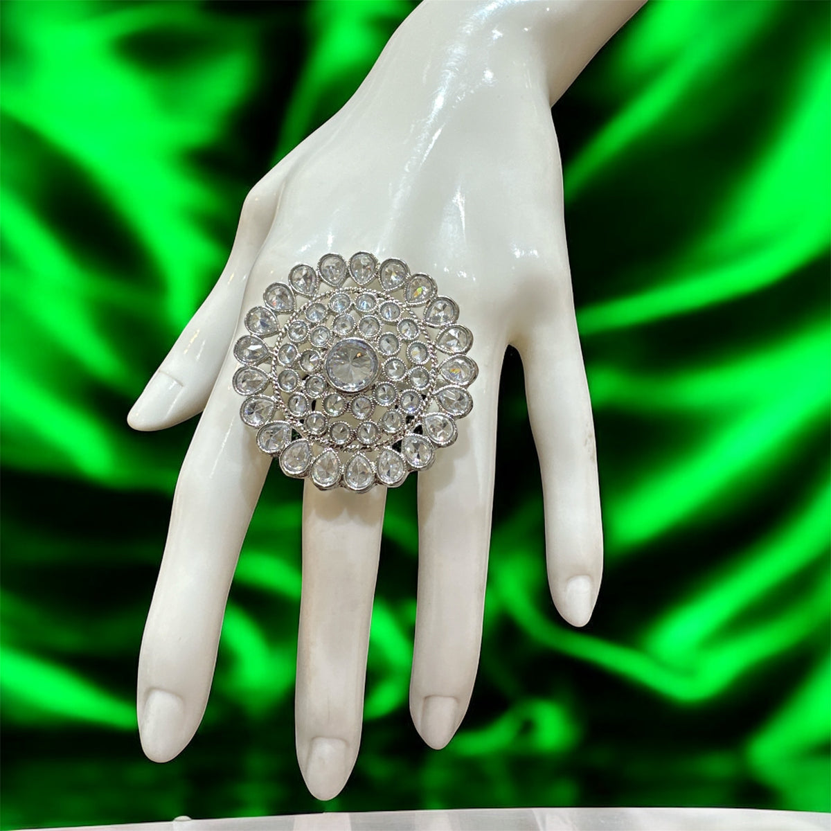 PA711 Silver Colour Ring With Polki Stones