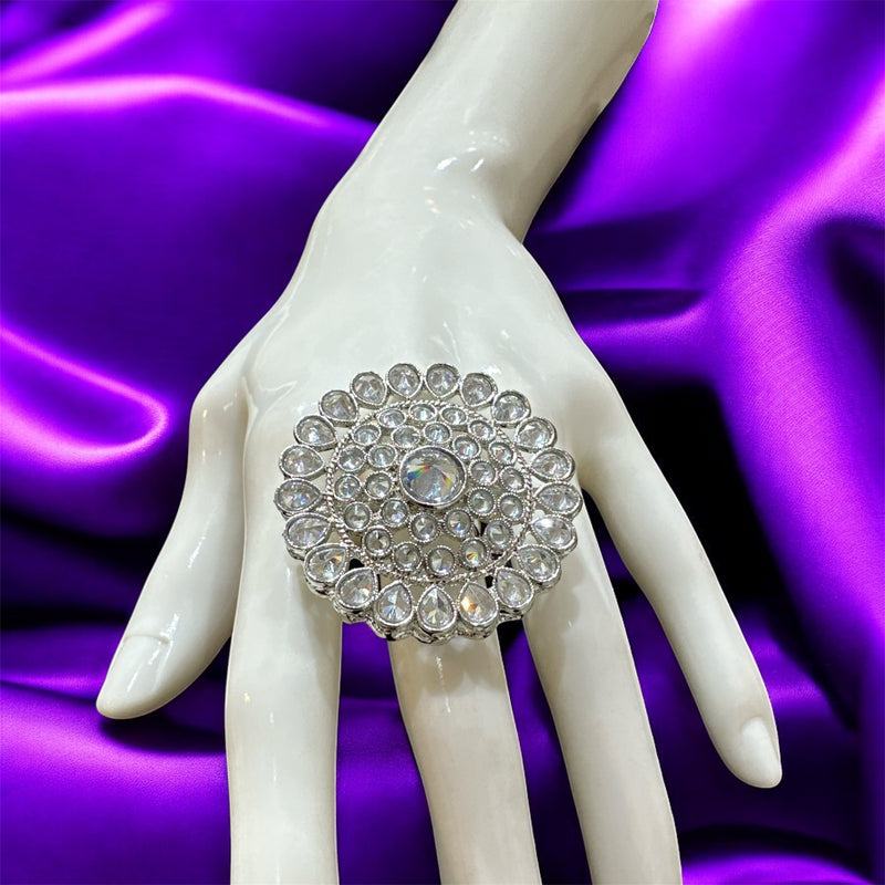 PA711 Silver Colour Ring With Polki Stones