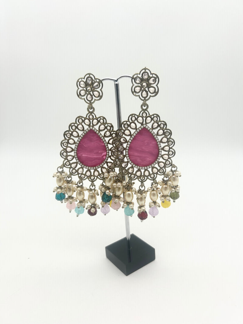 AM021 Gold and Multicoloured earrings polki