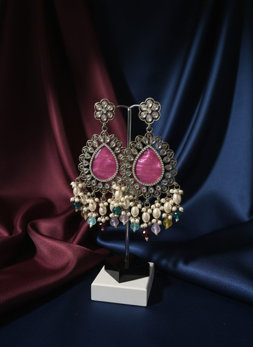 AM021 Gold and Multicoloured earrings polki