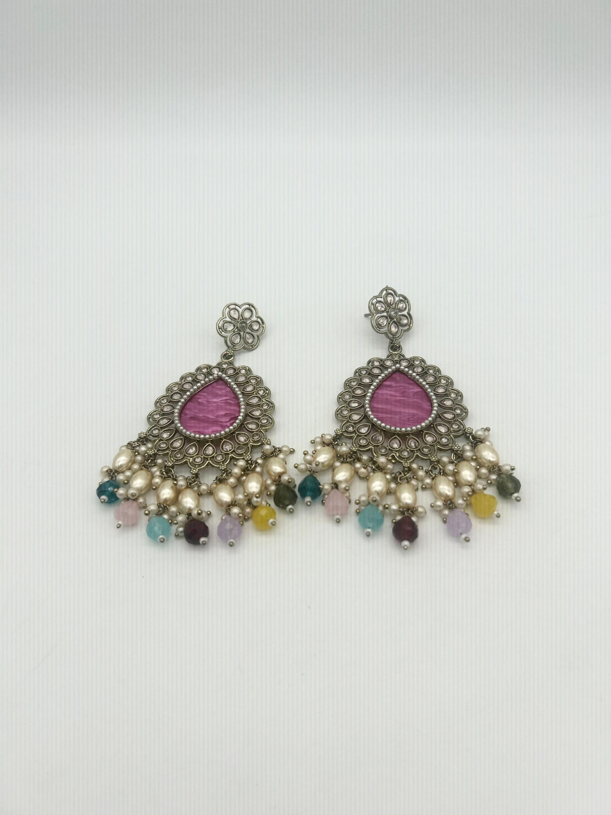 AM021 Gold and Multicoloured earrings polki