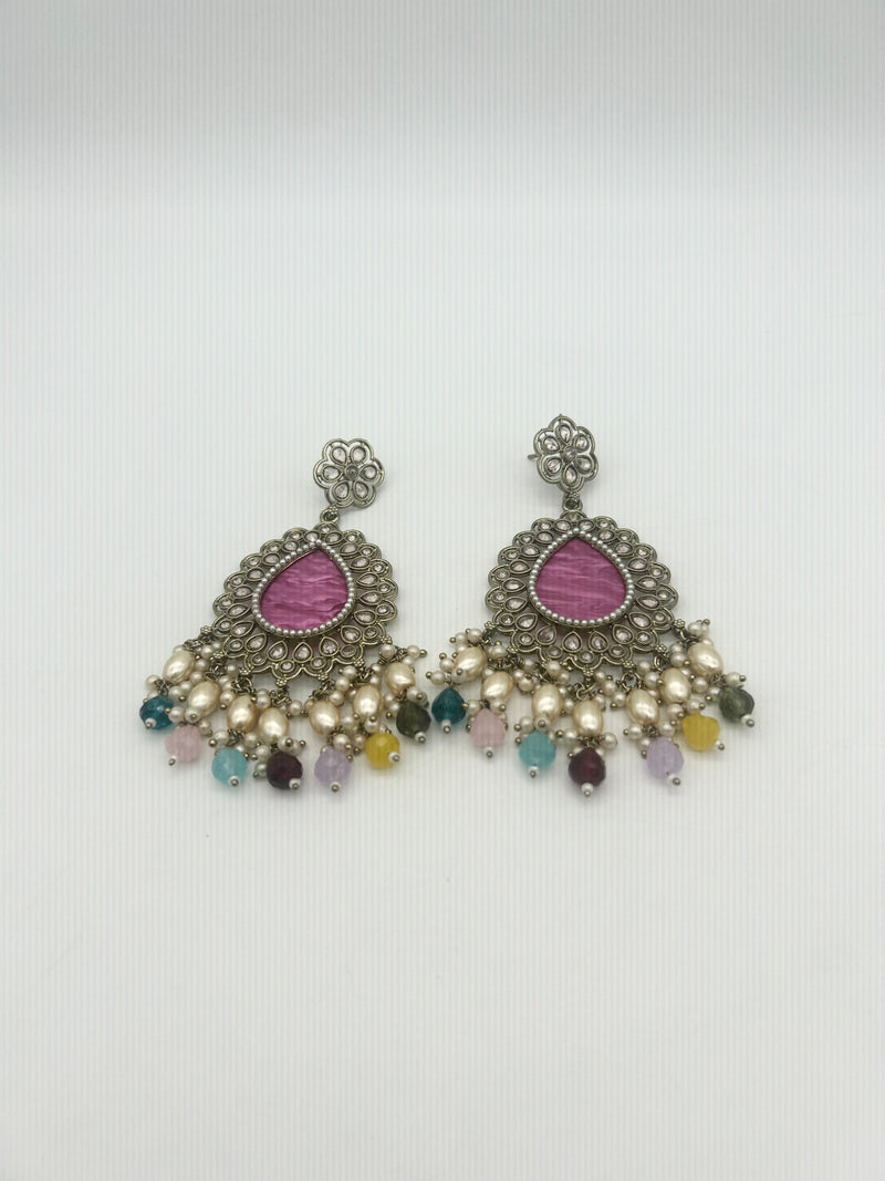 AM021 Gold and Multicoloured earrings polki