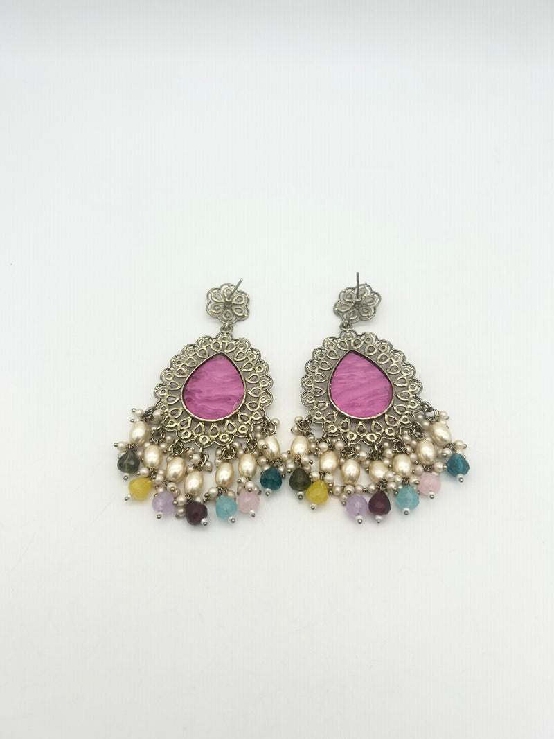 AM021 Gold and Multicoloured earrings polki