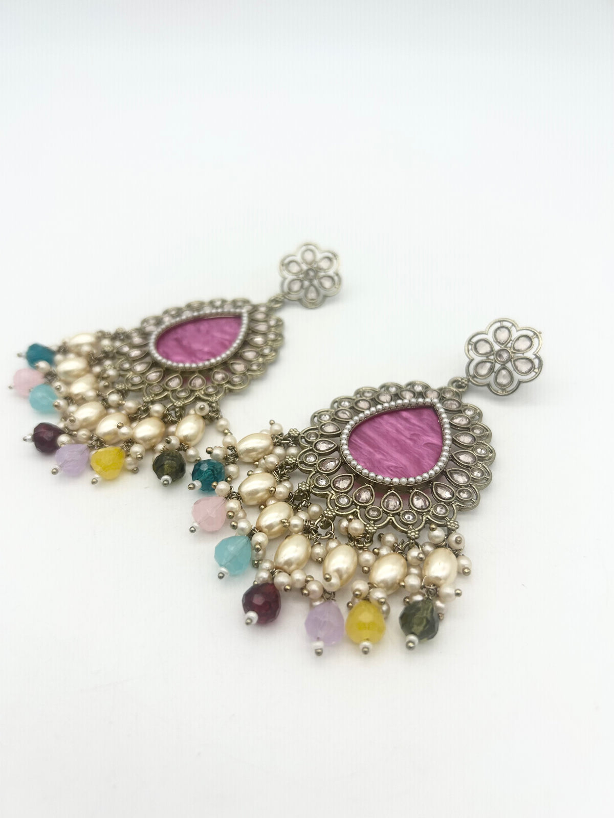 AM021 Gold and Multicoloured earrings polki