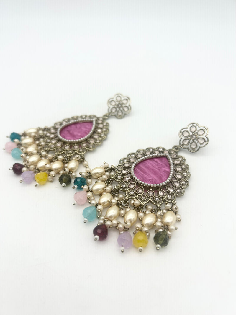 AM021 Gold and Multicoloured earrings polki