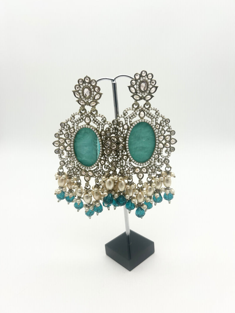 AM020 Gold and Teal earrings polki