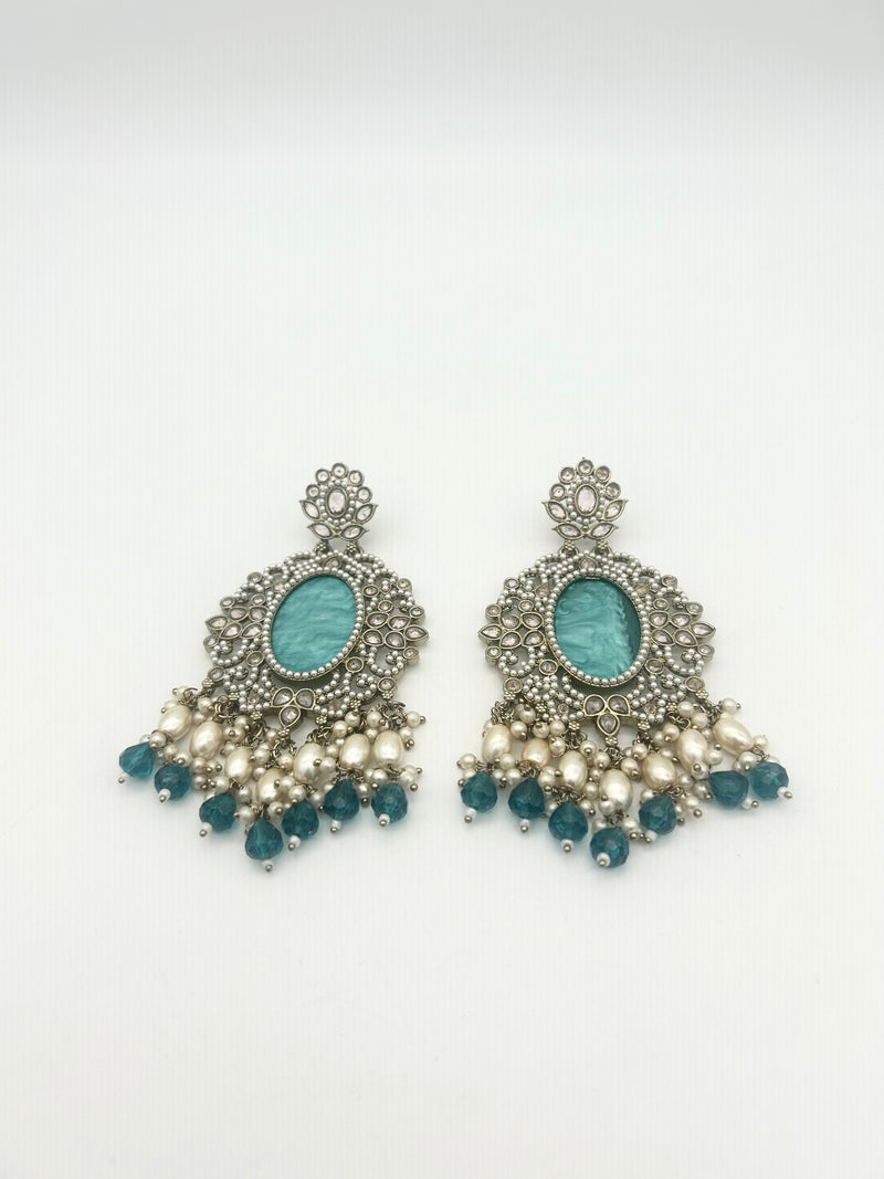 AM020 Gold and Teal earrings polki