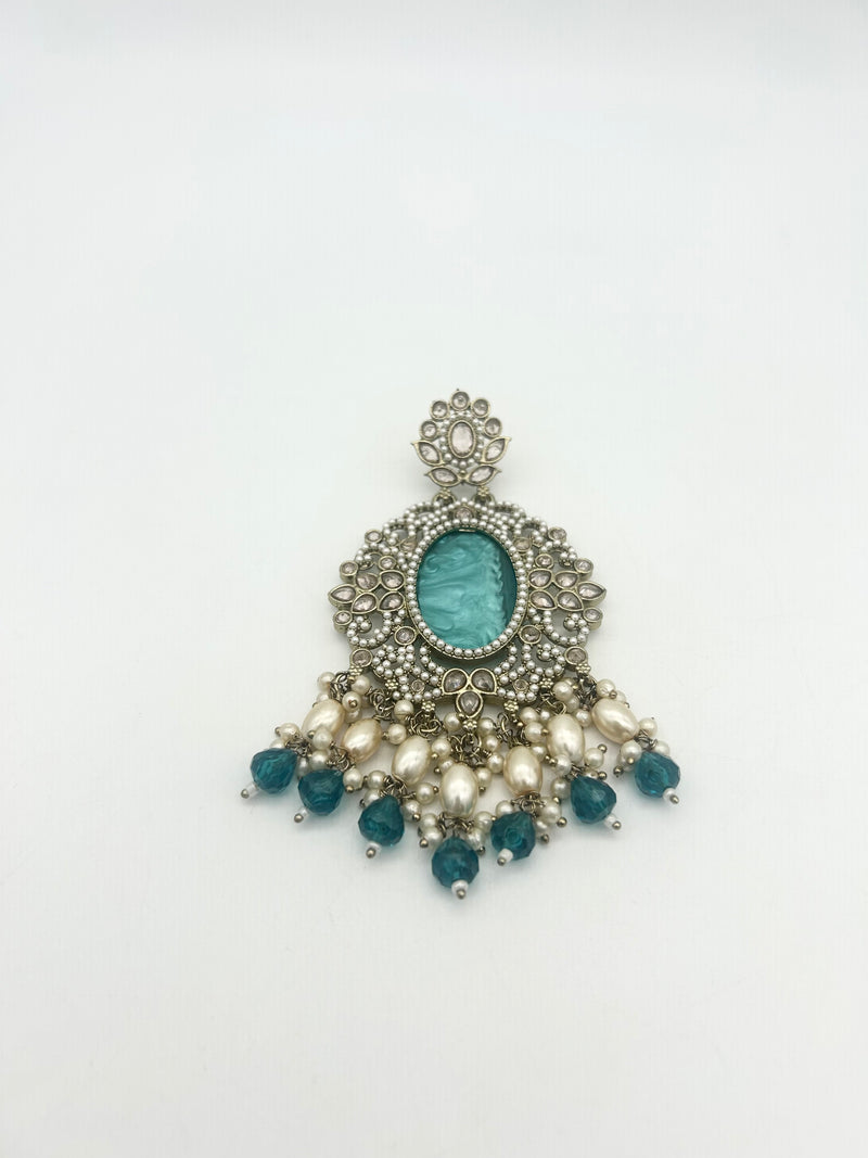 AM020 Gold and Teal earrings polki