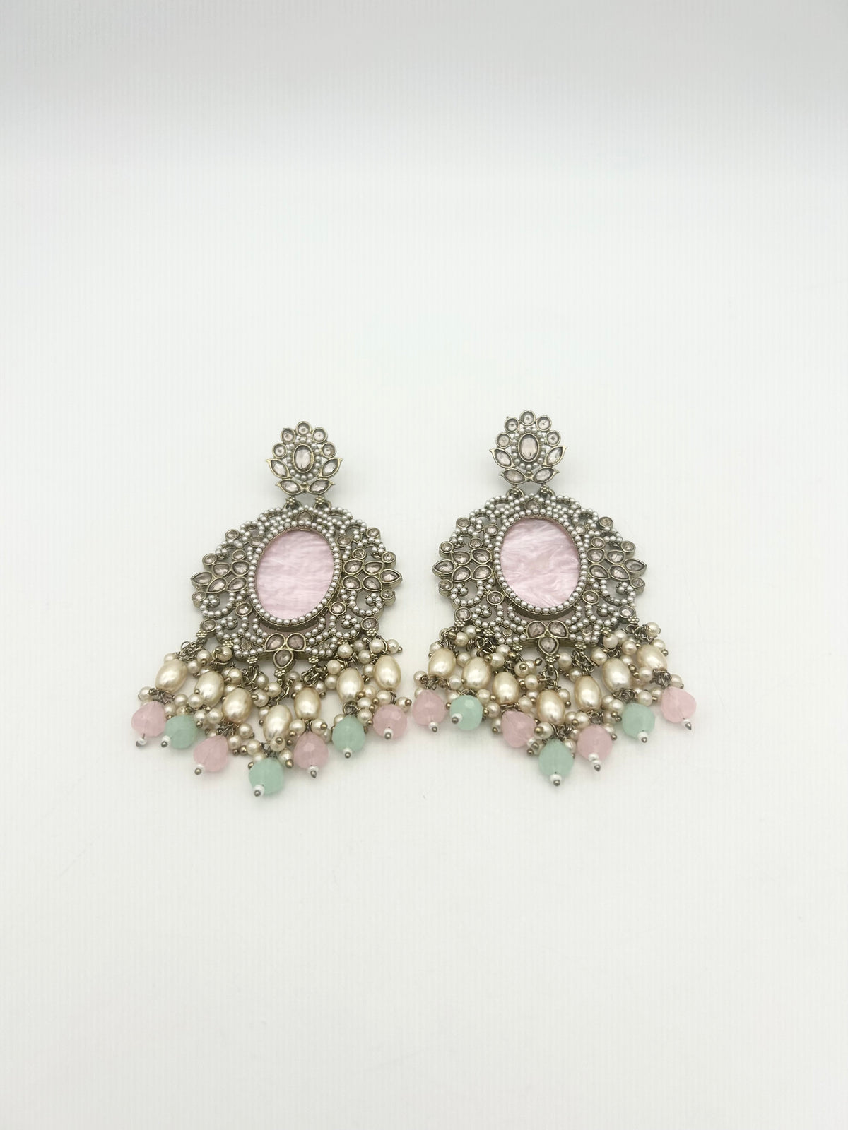 AM020 Gold, Mint and Pink earrings polki