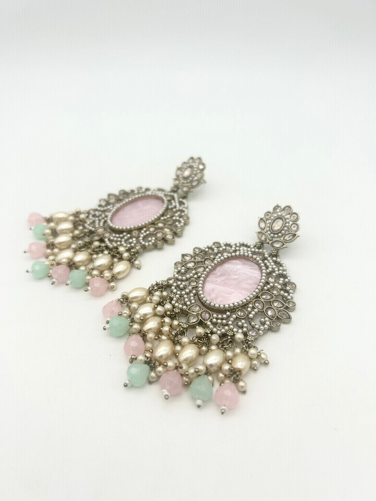 AM020 Gold, Mint and Pink earrings polki