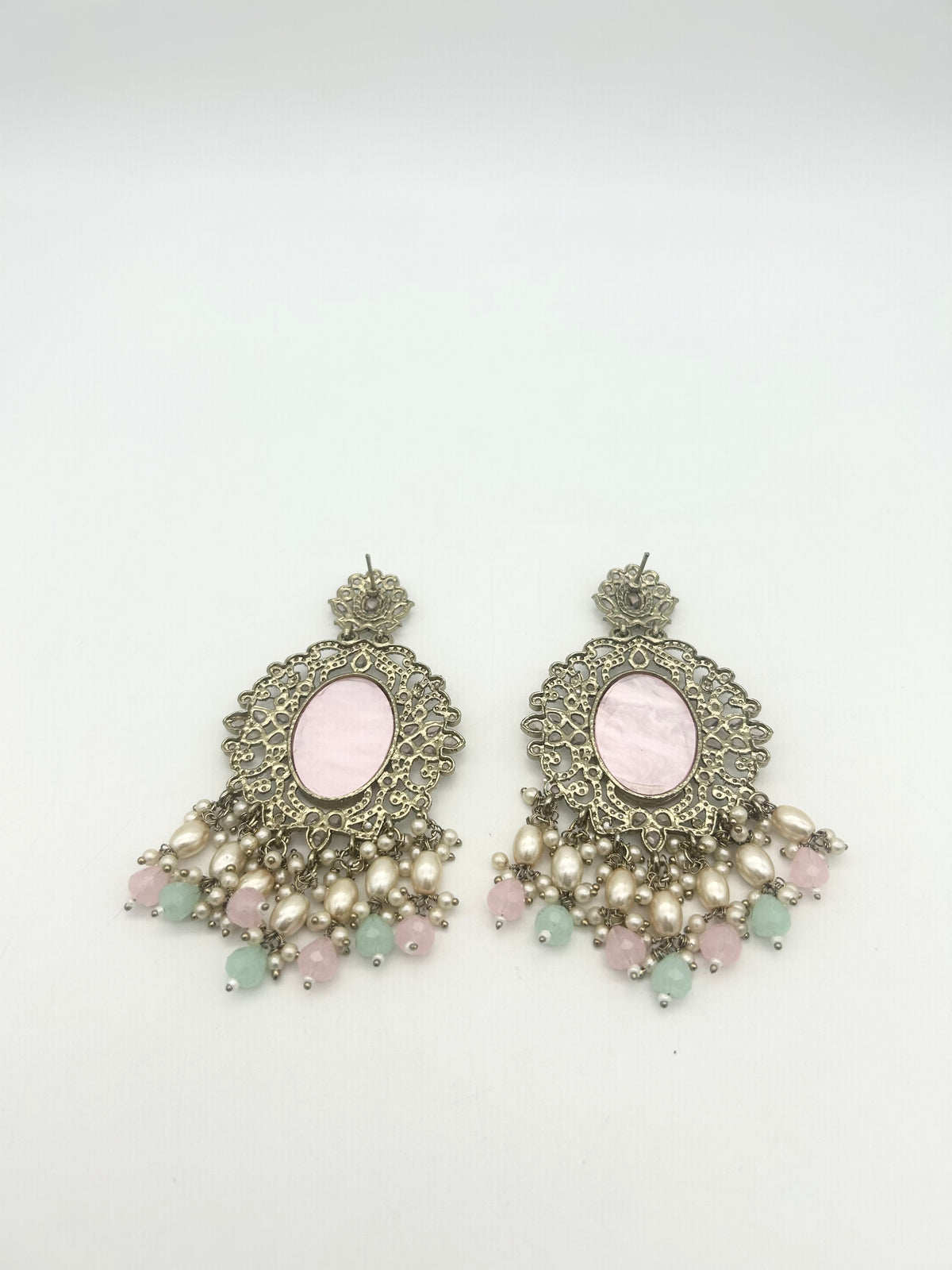 AM020 Gold, Mint and Pink earrings polki