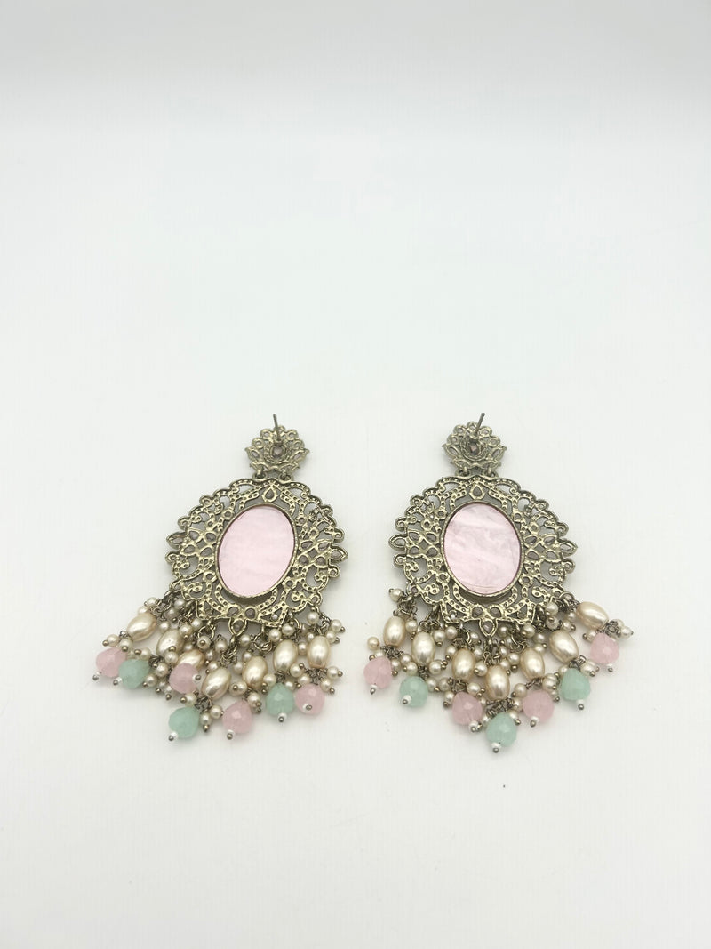 AM020 Gold, Mint and Pink earrings polki