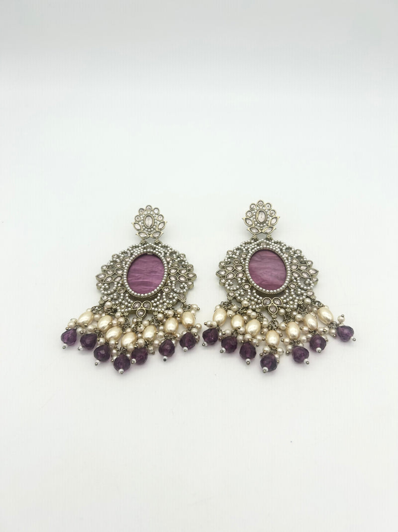 AM020 Gold and Purple Earrings polki