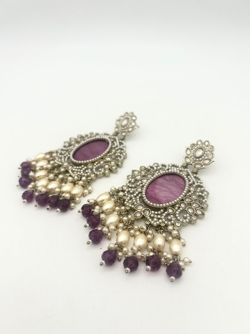 AM020 Gold and Purple Earrings polki