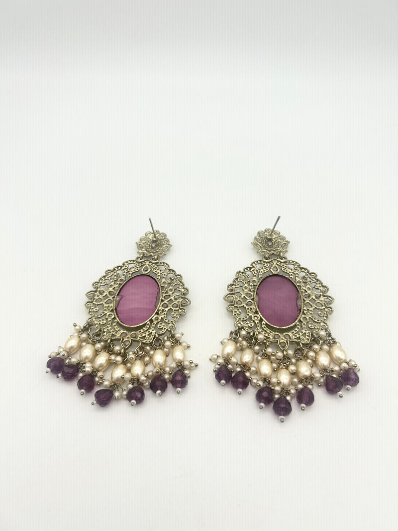AM020 Gold and Purple Earrings polki