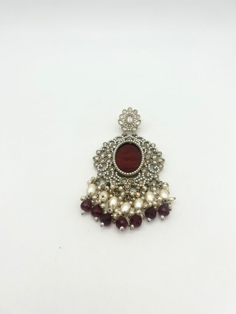 AM020 Gold and Maroon Earring Polki