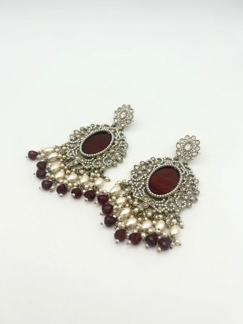 AM020 Gold and Maroon Earring Polki