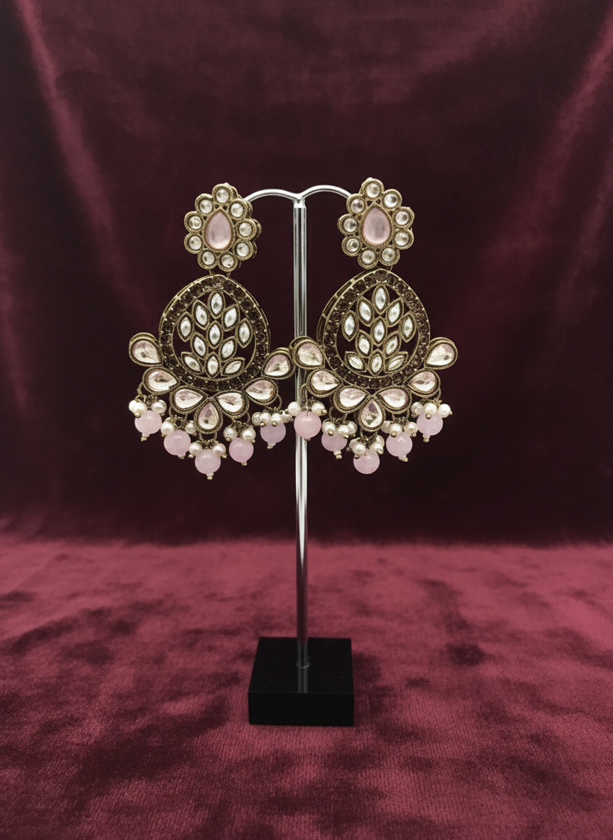 AM025 Gold and Pink earrings polki