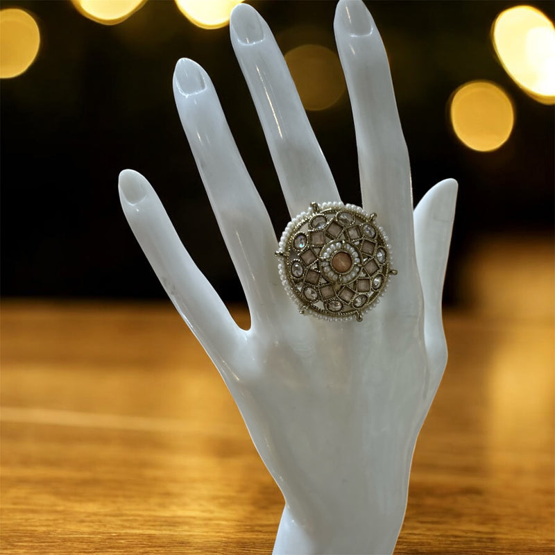 PA715 Gold With Peach Polki Stones Ring