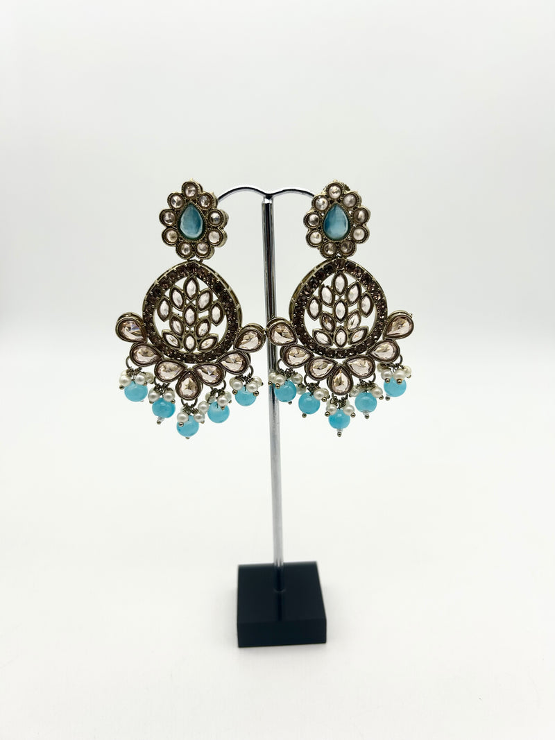AM025 Gold and Blue earrings polki