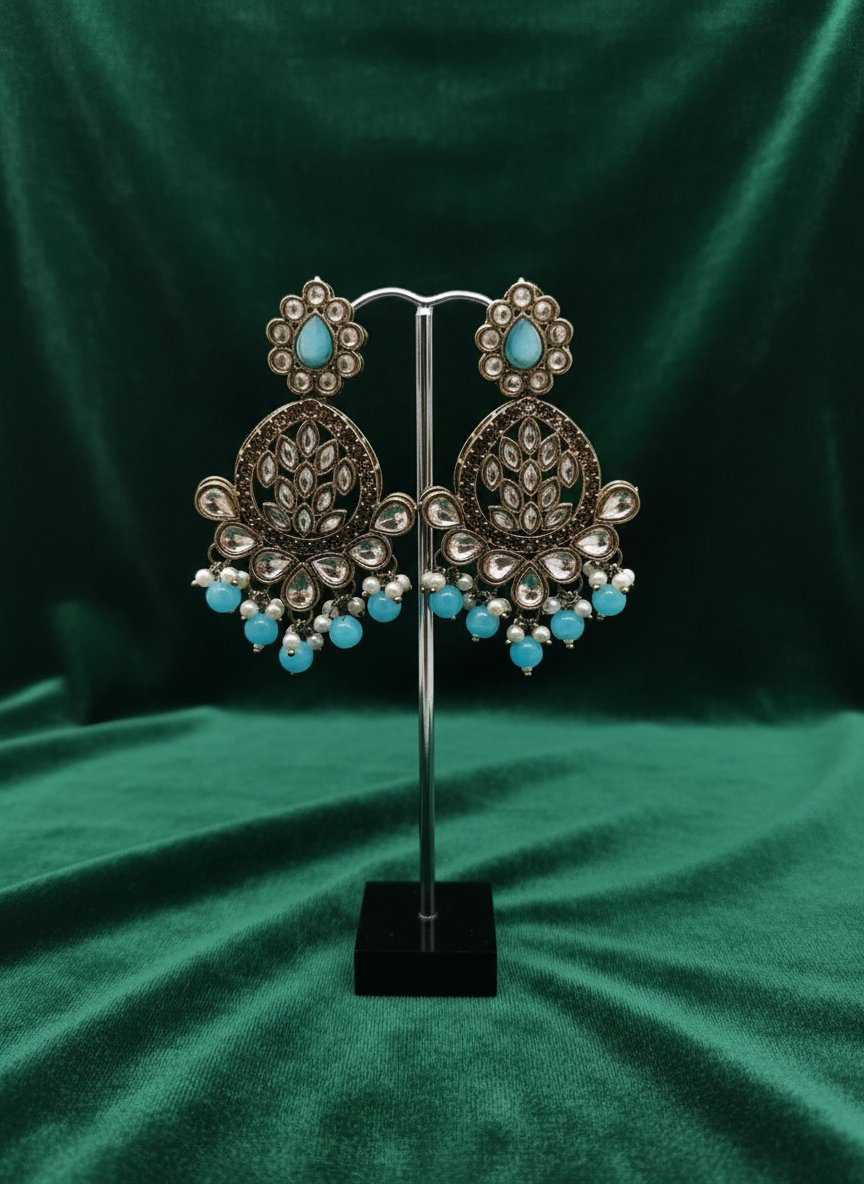 AM025 Gold and Blue earrings polki