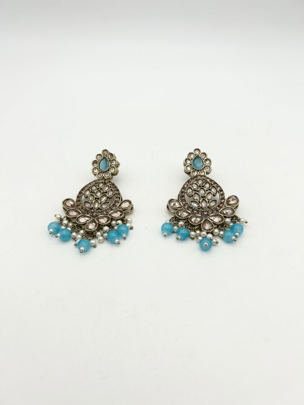 AM025 Gold and Blue earrings polki