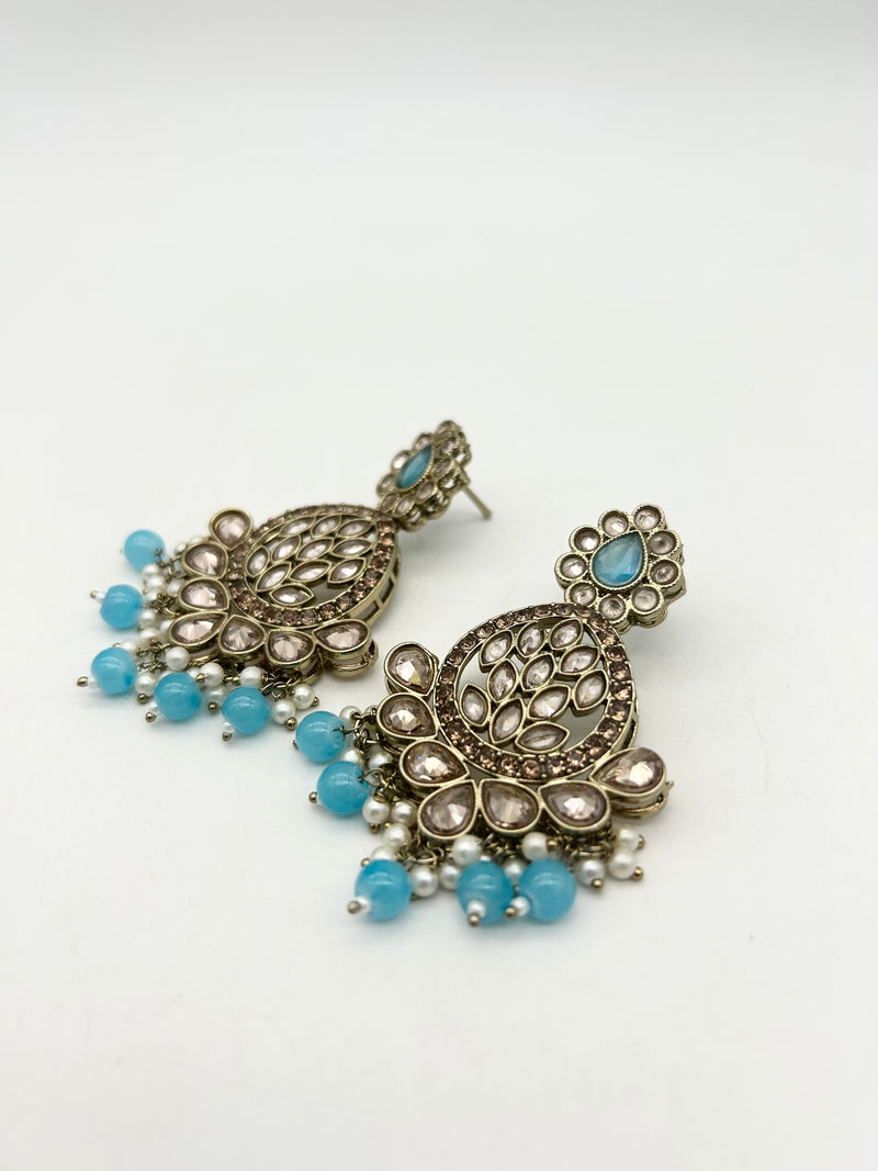 AM025 Gold and Blue earrings polki