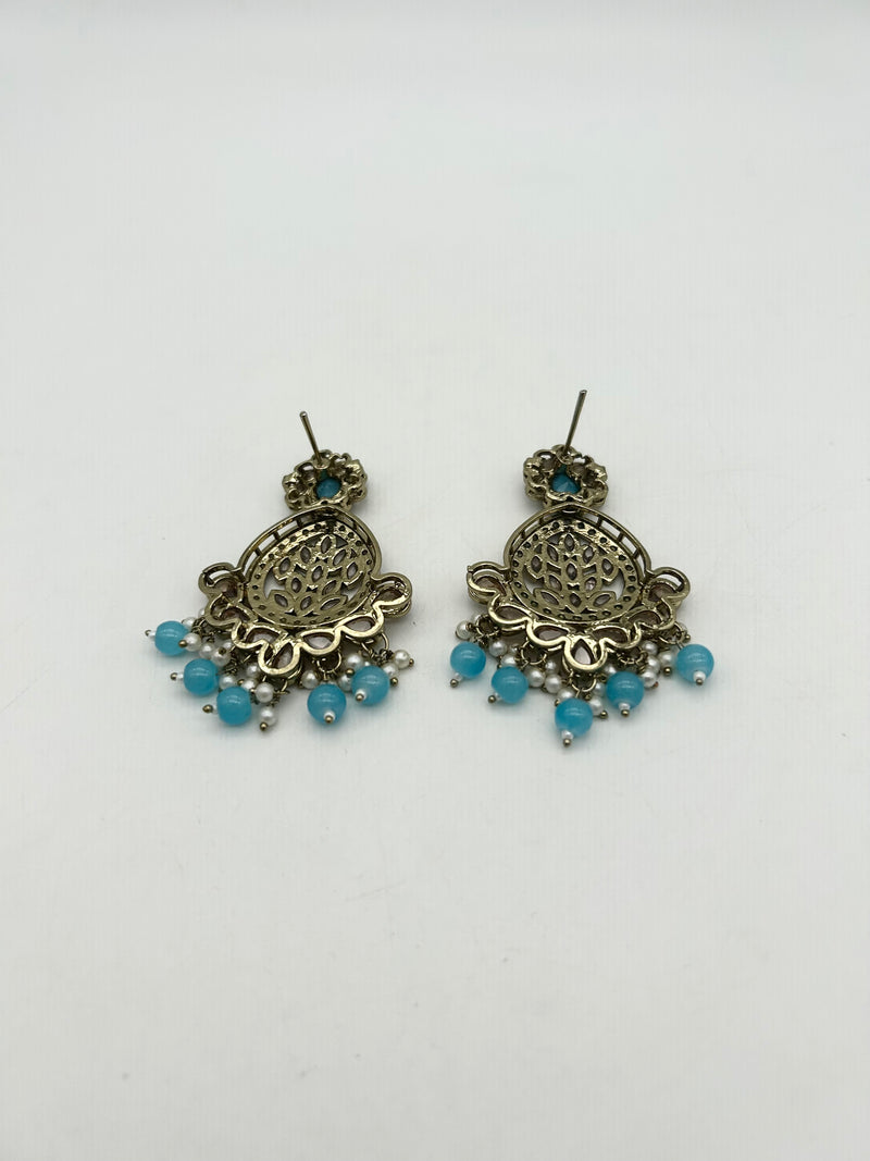 AM025 Gold and Blue earrings polki