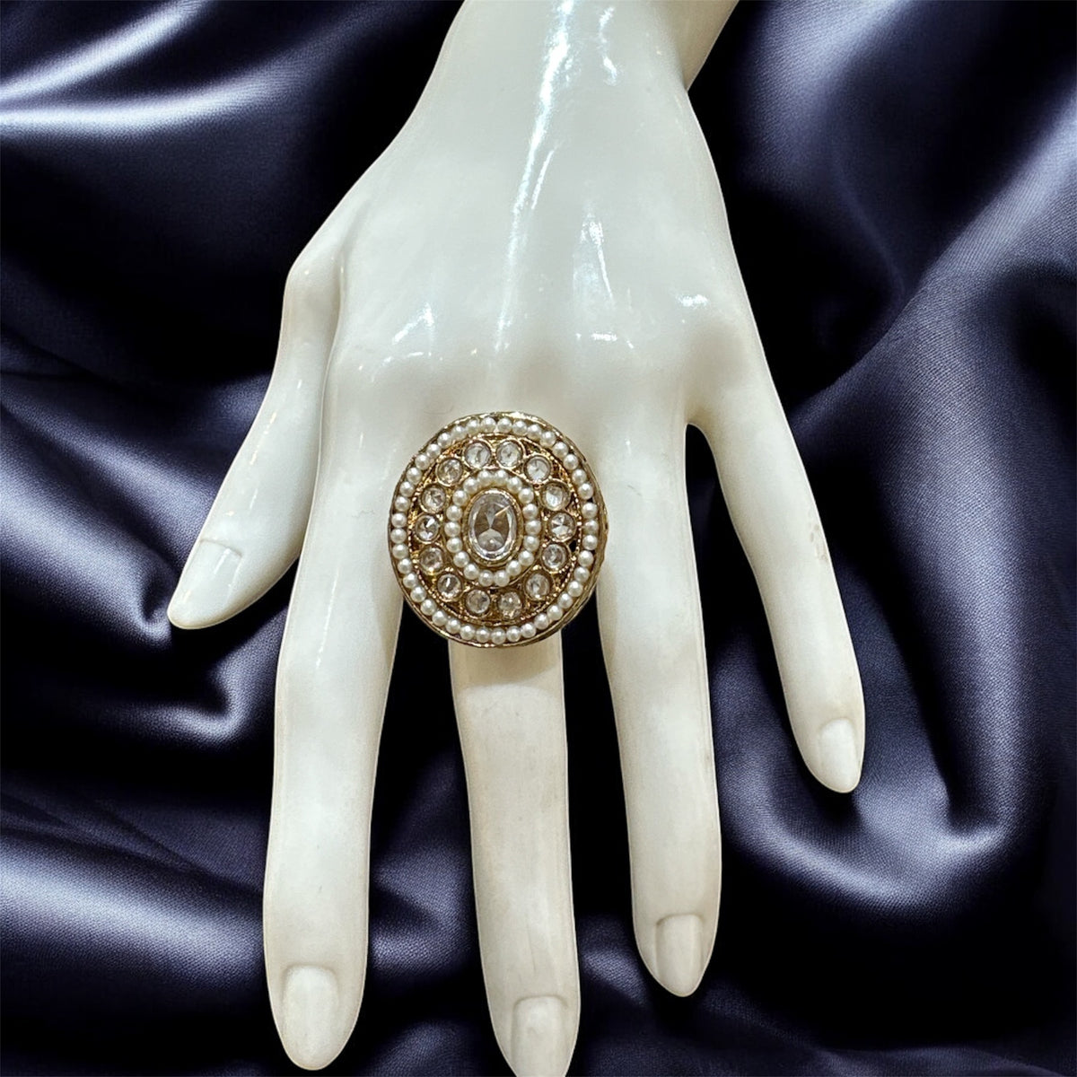 PA716 Gold With White Polki Stones Ring